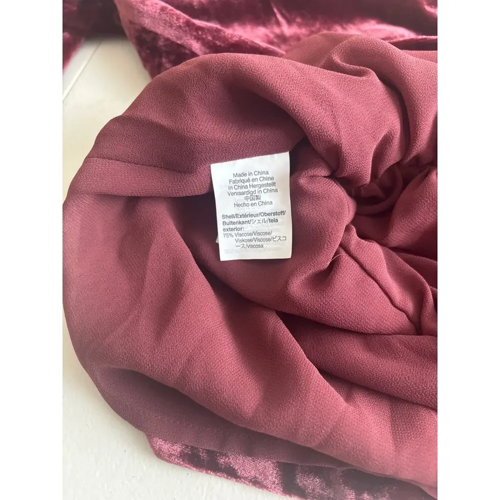 J.Crew Burgundy Velvet Wrap Style Peplum Top Tie Waist Long Sleeve Size 4